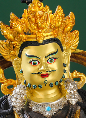 黄财神佛像摆件纯铜古色鎏金银藏密宗佛堂10寸神像财神爷佛像摆件