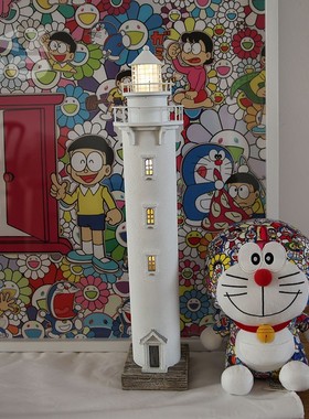 YBOX创意复古美式纯白发光灯塔摆件家居摆件海洋风摆件做旧送礼