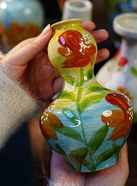 景德镇手工油画花瓶干花家