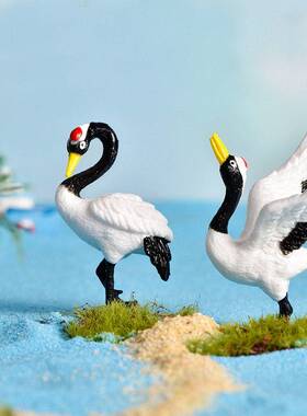 仿真丹顶鹤微景观盆景多肉摆件pvc塑料工艺品仿真动物仙鹤diy配件