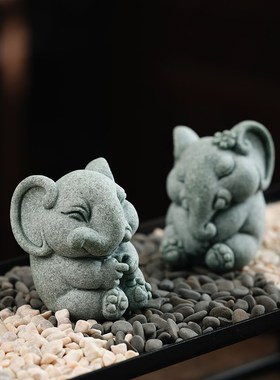速发大山堂锦象摆件一对客厅石雕客厅石头桌面装饰摆件象工位装饰