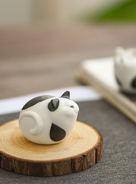 创意可爱猫咪摆件桌面迷你陶瓷茶宠车载招财猫小猫礼物家居饰品