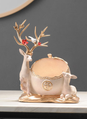 中式入户玄关钥匙收纳摆件创意苹果鹿收纳盒鞋柜客厅桌面家居饰品