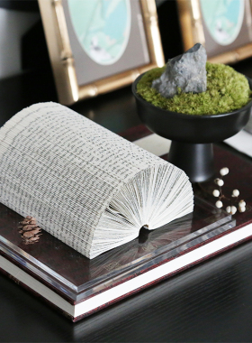 新中式禅意苔藓折纸书组合摆件样板间茶室茶几飘窗桌面软装饰品
