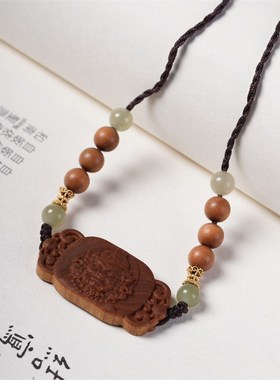 印度老山檀香黄财神吊坠老山檀黄财神牌搭配和田玉项链项饰品