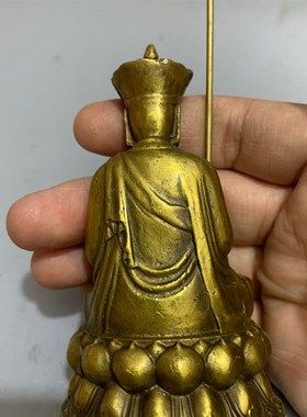 真品纯铜九华山地藏王佛像居家供奉黄铜家用地藏王菩萨摆件小铜像
