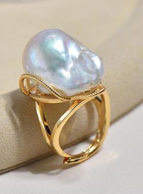 巴洛克戒指天然大珍珠时尚淡水精致款异形精挑细选造型做工送礼金