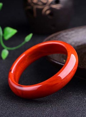 天然南红玛瑙手镯女款水晶玉石凉山满色满肉柿子红宝山火焰纹手链