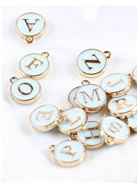 10pcs/26pcs  Alphabet Letter Double Face Enamel Charms  Gold