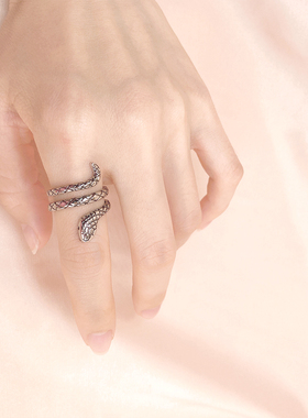 灵蛇镀银戒指男女尾戒小蛇戒指潮酷个性礼物