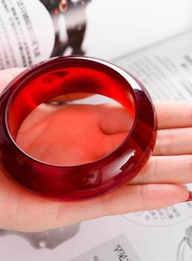 手镯蜜蜡琥珀血珀女酒红天然宽老缅甸本命年款手饰手链加宽镯子面