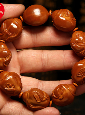 橄榄核手串 简单八宝弥勒佛2.0大籽核雕手工雕刻文玩把件手链男女