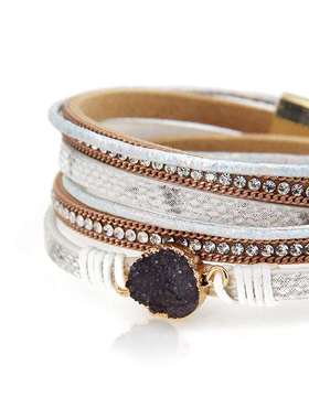 Diamond inlaid leather multi-layer hand woven Vintage gravel