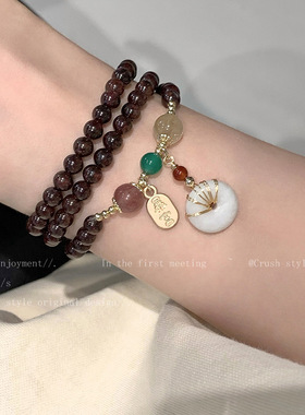 Ta多圈石榴石平安扣手錬女小众设计感复古手饰网红闺蜜项链