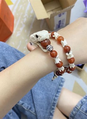 饰品真蛇骨手錬带蛇头手串多圈礼物纯手工文玩佛珠盘玩手錬真骨