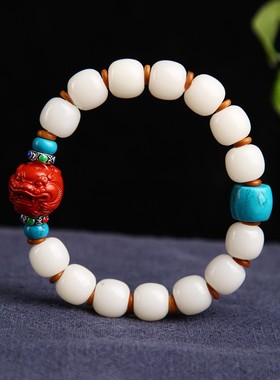 防小人手串西藏风手链藏族多层复古藏式民族风做旧绿松石红色牛骨