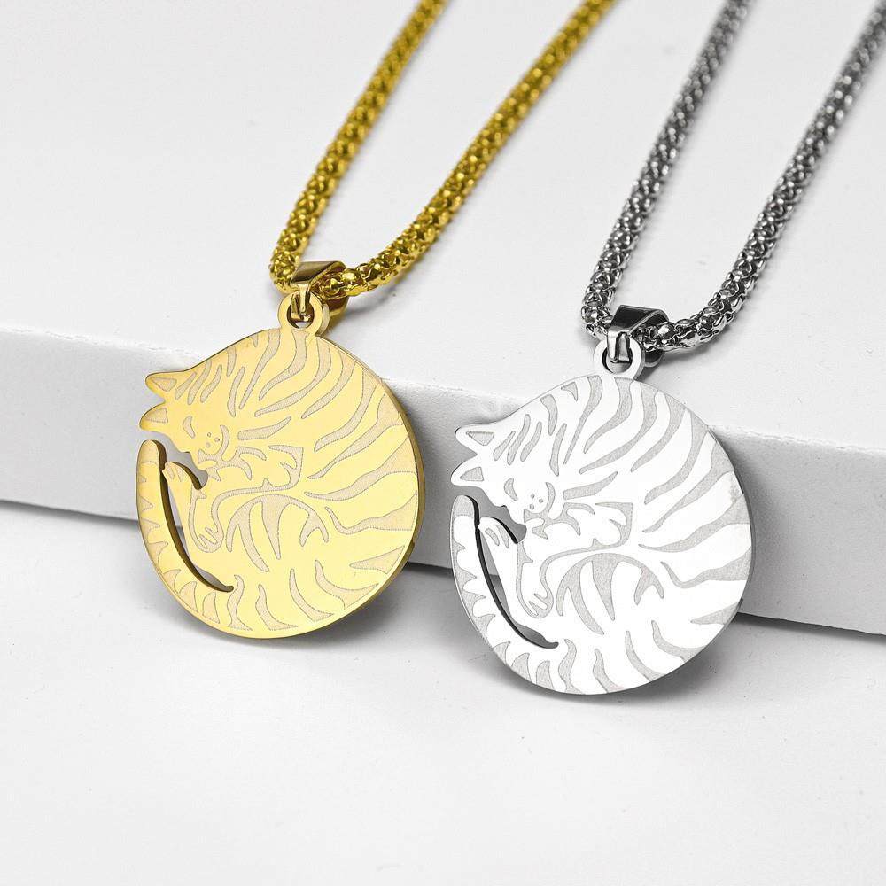 Temu热卖时尚新款可爱的宠物卷曲猫吊坠项链时尚条纹猫咪猫链颈链,淘宝优惠券,粉丝福利购,淘宝优惠卷