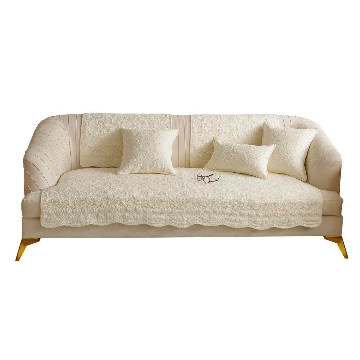 外面绣花绗棉高级感全棉沙发垫四季通用纯棉防滑坐垫套罩巾,淘宝优惠券,粉丝福利购,淘宝优惠卷