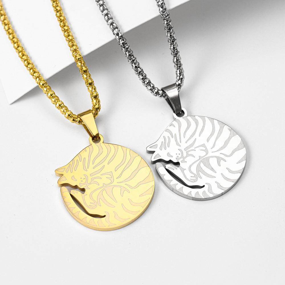 Temu热卖时尚新款可爱的宠物卷曲猫吊坠项链时尚条纹猫咪猫链颈链,淘宝优惠券,粉丝福利购,淘宝优惠卷