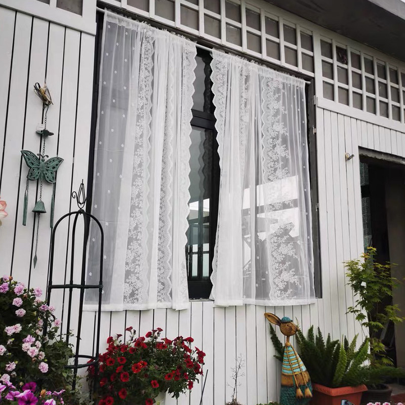 韩式田园蕾丝波浪成品白纱窗帘白E沙客厅阳台飘窗美式乡村穿杆帘,淘宝优惠券,粉丝福利购,淘宝优惠卷