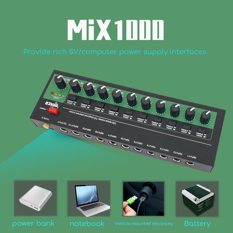 适配10路音频混音器 新款立体声单声道切换输入/输出多通道混音器 - 图0