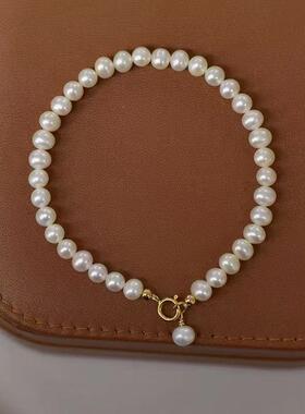 天然淡水珍珠手链女手工编织高级感通勤百搭轻奢小众设计手饰新款