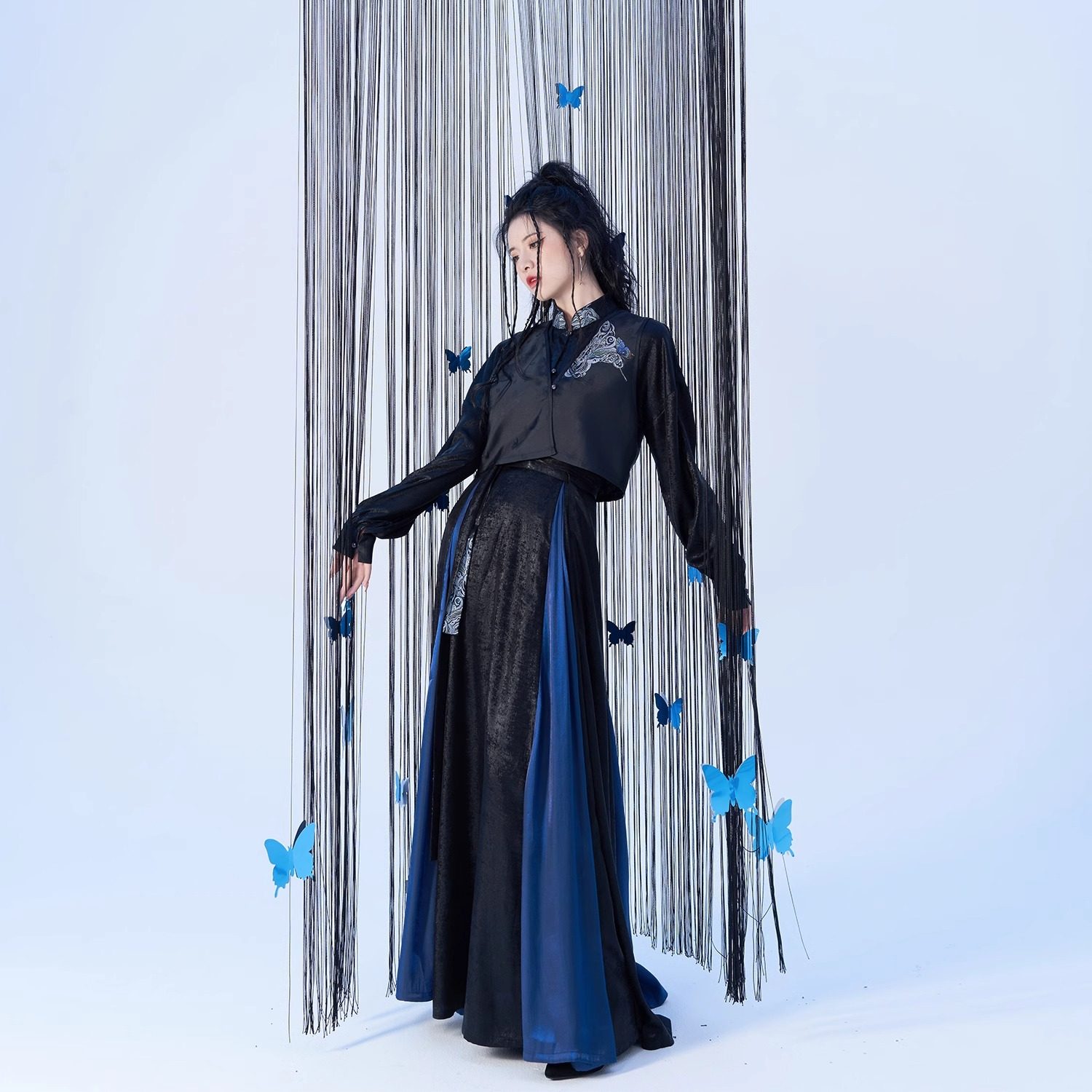 幻蝶织造司原创唐制汉服蝴蝶织金改良立领上衣唐褙子发光缎破裙女,淘宝优惠券,粉丝福利购,淘宝优惠卷