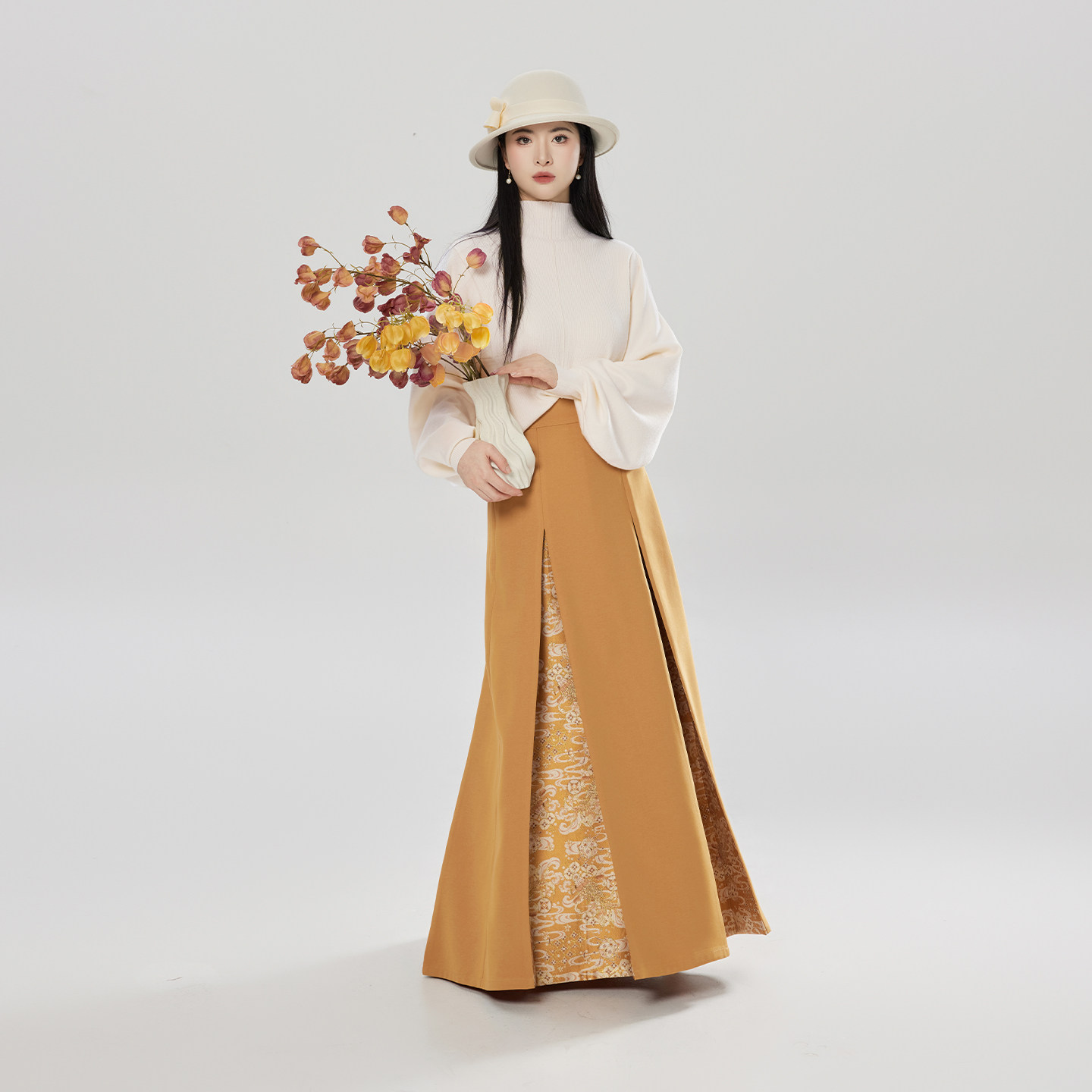 织造司[金珀]新中式改良汉服三裥裙半身长裙女毛衣两件套冬季裙装,淘宝优惠券,粉丝福利购,淘宝优惠卷