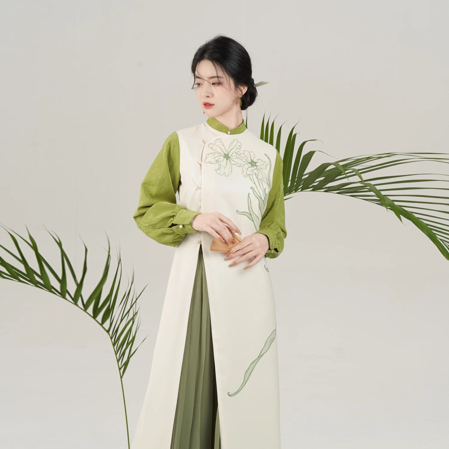 念棠织造司原创新中式改良旗袍高开叉显高显瘦套装百褶裙半身长裙,淘宝优惠券,粉丝福利购,淘宝优惠卷