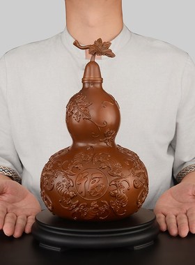 葫芦铜摆件高端客厅招玄关紫铜色B黄铜葫芦财开口空心大号五福葫