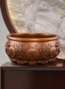 纯紫铜聚宝c盆摆件沈万三同款招聚八方来财实心加厚款大号九龙铜