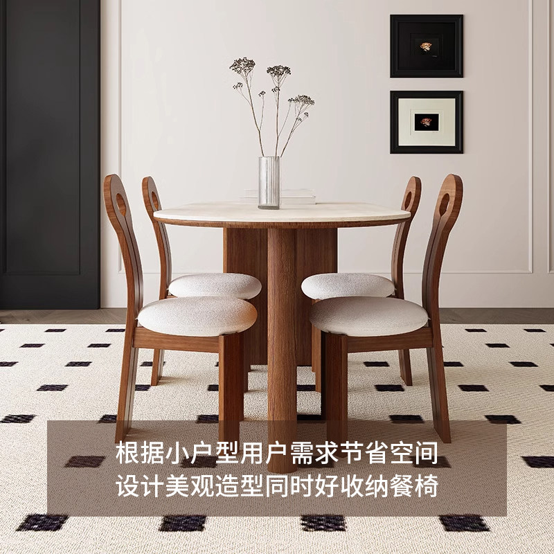 德利丰洞石岩板法式现代简约实木餐桌小户型奶油风靠墙半圆形岛台,淘宝优惠券,粉丝福利购,淘宝优惠卷