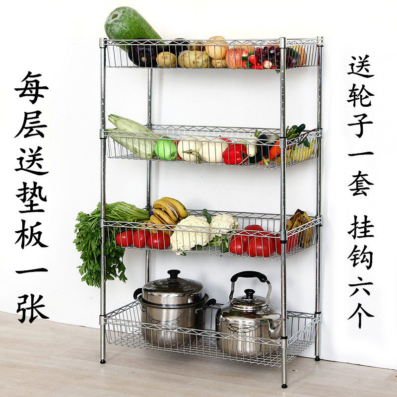 厨房置物架收纳j架水果蔬菜架子不锈钢色菜架层架放菜篮子轮子,淘宝优惠券,粉丝福利购,淘宝优惠卷