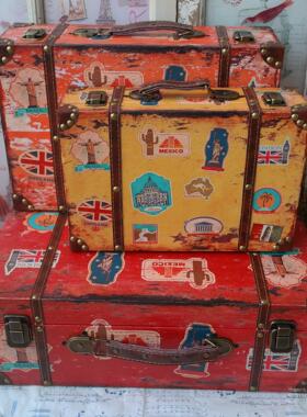 复古老式手提箱木箱子道具箱x子仿古皮箱道具做旧装饰品摆件收纳