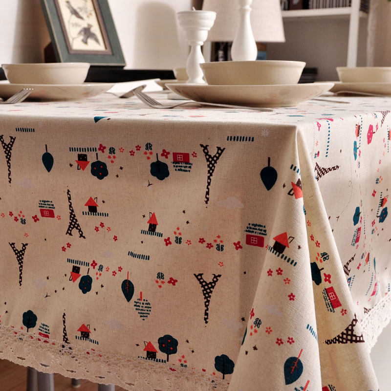 特价布艺餐桌布欧式田园 巴黎铁塔棉麻花边台布茶W几布防尘盖巾,淘宝优惠券,粉丝福利购,淘宝优惠卷