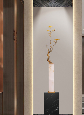 云石迎客松摆件玄关客厅大型高款高档大气招财办公室装饰乔迁新居