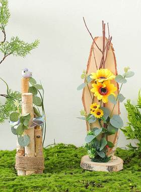 田园风树桩小鸟摆件仿真花盆景工艺品摆设客厅阳台幼儿园装饰品