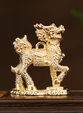 好货铜麒麟摆件一对黄铜鎏金吊八卦麒麟小号挂横梁客厅玄关阳台装
