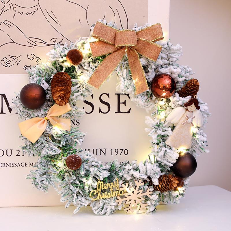 圣诞节装品402cm落雪圣诞5花饰环02新款圣诞门挂藤圈场落雪花环景 - 图1