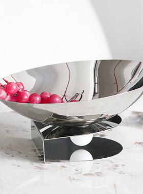 轻奢金属半圆抽象悬空果盘餐桌摆件设计师样板房茶几零食盘装饰品