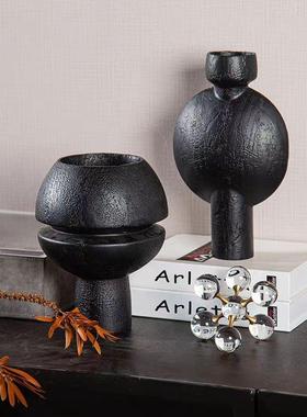 现代轻奢肌理花瓶花器摆件北侘寂风售楼处客厅酒店玄关插花装饰品