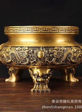 铜三足香炉摆件铜双龙炉摆件铜香炉摆件铜熏香炉摆件