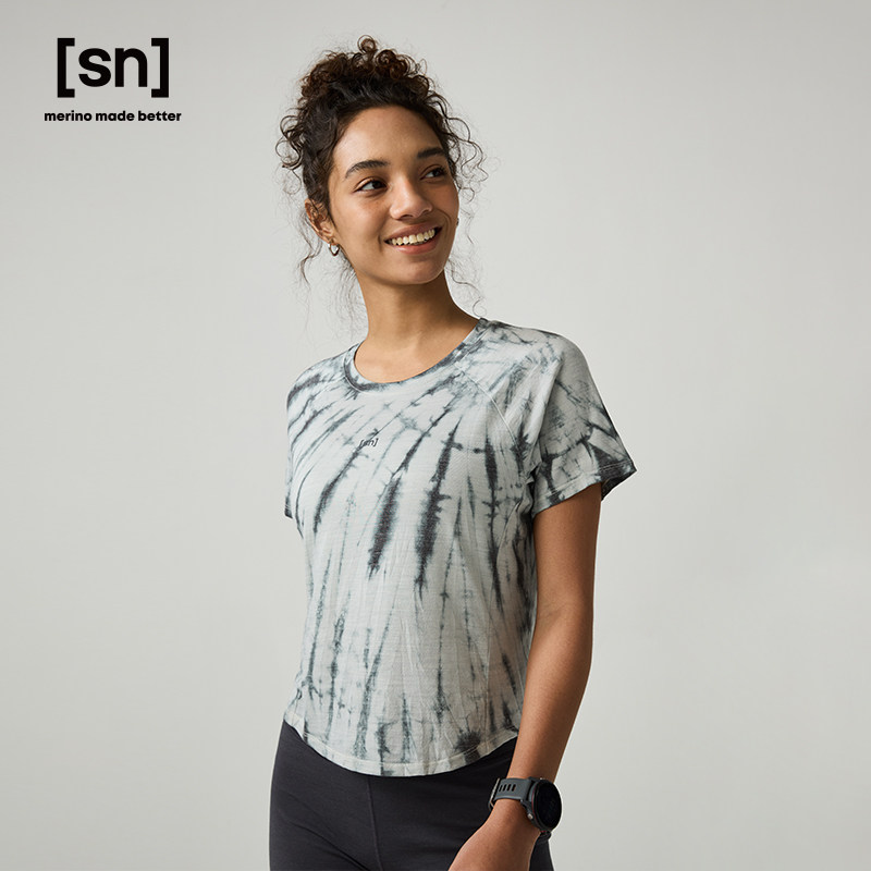 SN美利奴羊毛扎染短袖T恤女户外运动跑步短款T恤50/50扎染系列,淘宝优惠券,粉丝福利购,淘宝优惠卷