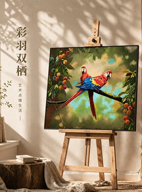 《彩羽双栖私语》系列一/50*60布面客厅玄关艺术油画治愈系挂画田