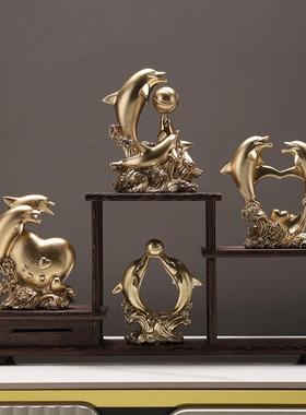 创意金色海豚家居摆件办公室客厅玄关电视柜海豚装饰乔迁开业礼品