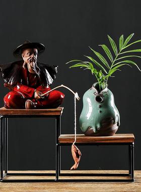 久造陶瓷中国风姜太公钓鱼摆件创意户外假山鱼缸盆景造景装饰配件