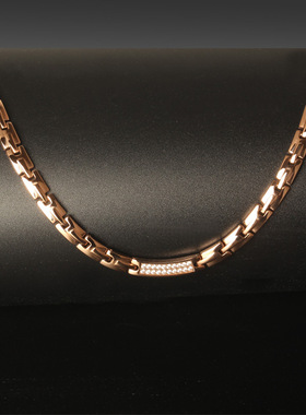 时尚欧美镶钻钛钢不锈钢项链玫瑰金色 健康保健锆石锗石项圈MS355