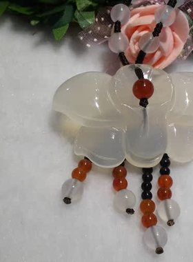 天然翡翠色巴西玉髓冰种玻璃种蝴蝶花蝶恋花挂件吊坠 转运男女款