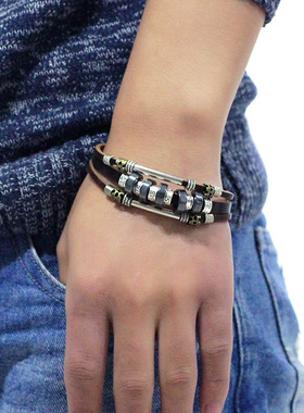 欧美精品手工特色饰品串珠黑胆石真皮手錬义乌小商品时尚简约