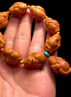 纯手工橄榄核手串财神文玩核雕单籽雕刻吊坠貔貅手链男招财挂件女